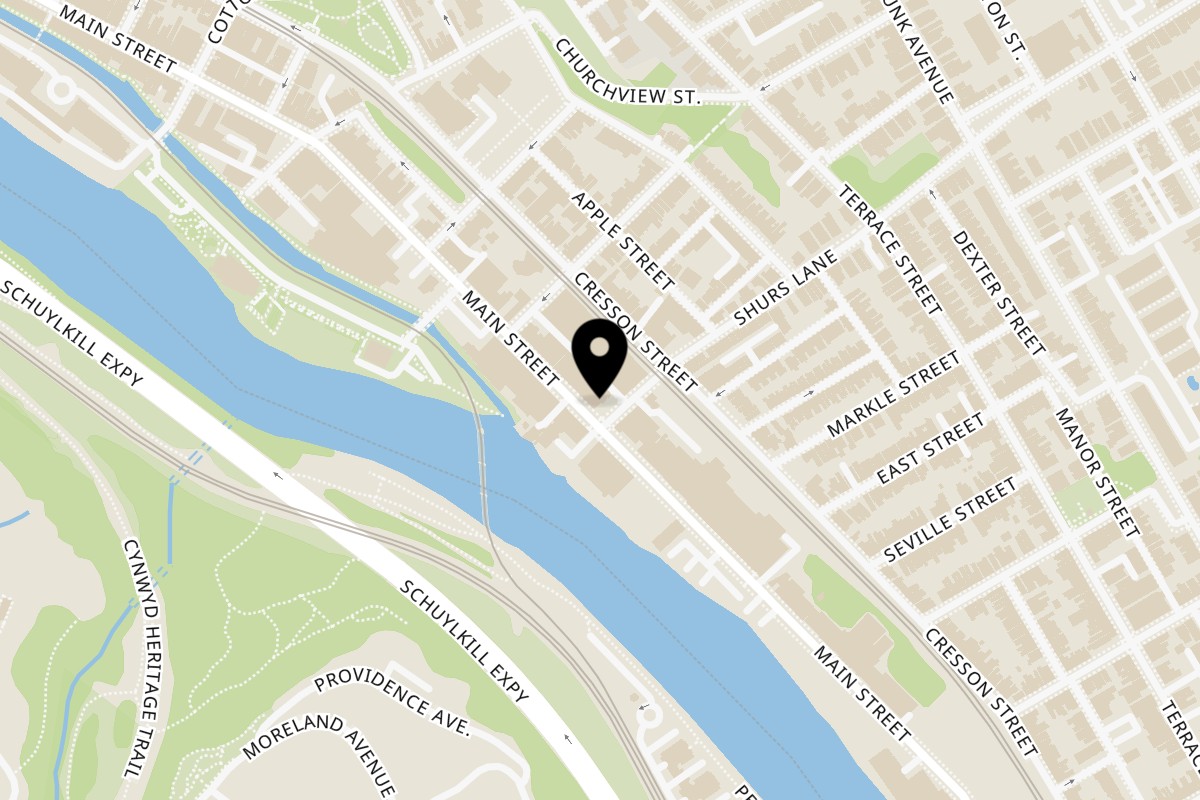 Map showing the location of Pizzeria L’Angolo Pizzeria L'Angolo Main on 4105 Main St in Philadelphia